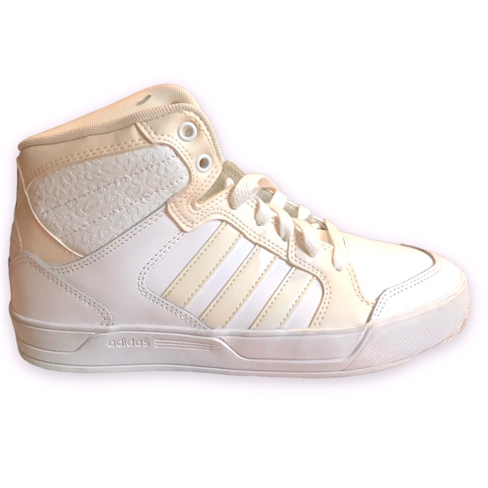 adidas NEO Raleigh Mid, Rare White & Cream, White on White Leopard Trim Athletic